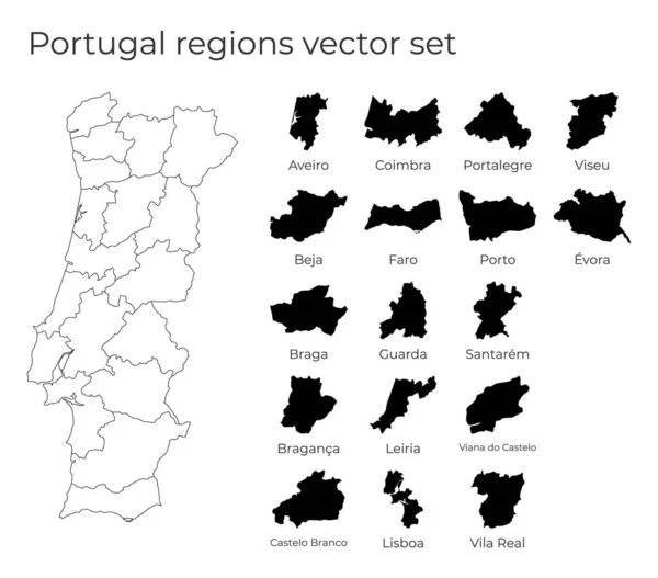 Portugália térképe régiók formáival Az ország térképe régiók határaival — Stock Vector