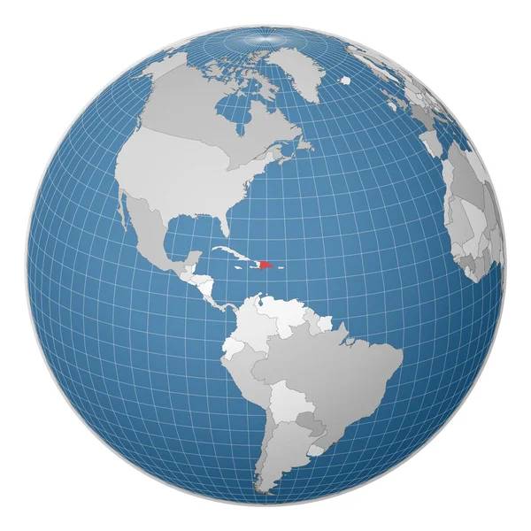 Globo centrado em Dominicana País destacado com cor verde no mapa do mundo Mundo satélite —  Vetores de Stock