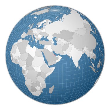 Dünya haritasında yeşil renkle vurgulanmış Katar Ülkesi merkezli uydu dünyası