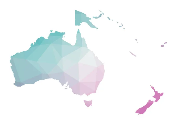 Полігональна мапа Океанії Геометрична ілюстрація континенту смарагдовими кольорами аметистів — стоковий вектор