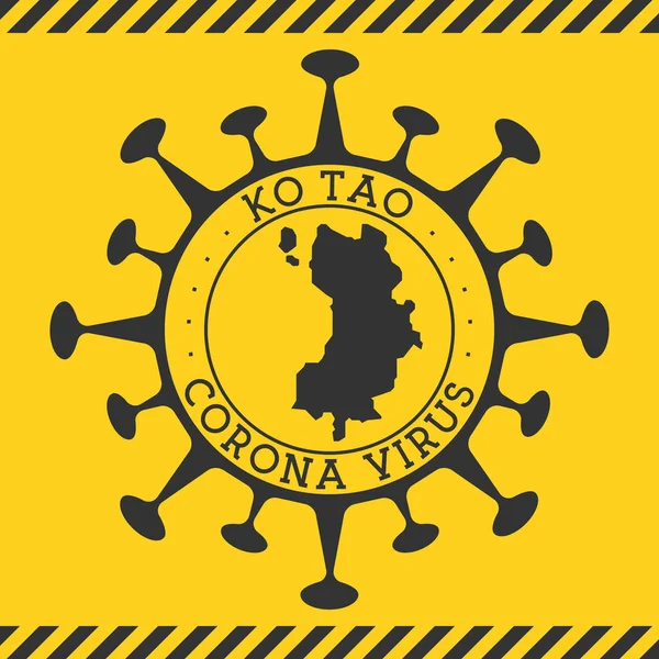 Corona virus in Ko Tao sign Round badge with shape of virus and Ko Tao map Yellow island epidemy — Stock Vector