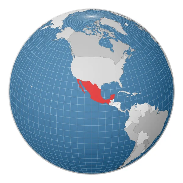 Globe gecentreerd naar Mexico Land gemarkeerd met groene kleur op wereldkaart Satellietwereld — Stockvector