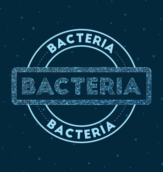 Bacteriën Gloeiende ronde badge Netwerk stijl geometrische bacteriën stempel in de ruimte Vector illustratie — Stockvector