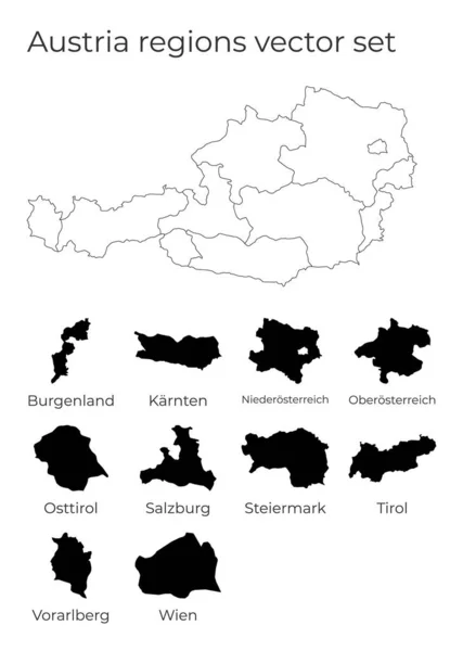 Áustria mapa com formas de regiões Mapa vetorial em branco do país com regiões Fronteiras do — Vetor de Stock