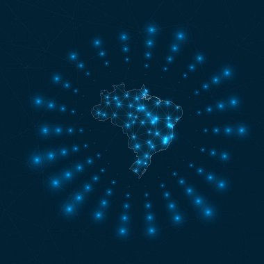 Brezilya dijital haritası ülkeden yayılan parıldayan ışınlar Ağ bağlantıları ve