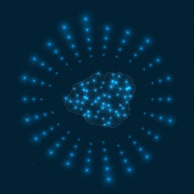 Kauai dijital haritası Ağ bağlantıları ve telekomünikasyondan yayılan parıldayan ışınlar