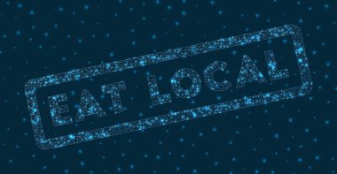 Dijital tarzda yerel kelimeyi ye Parlayan geometrik yeme yerel rozet otantik vektör illüstrasyonu