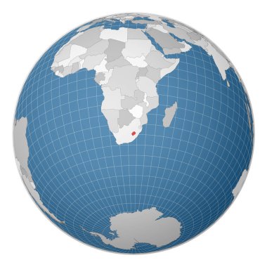 Dünya haritasında dünya haritasında yeşil renkle vurgulanmış Lesotho Ülkesi merkezli dünya