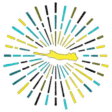Cennet Adası 'nın eskiz haritası. Adanın etrafında bayrak renginde. El, Cennet Adası' nı çizmiş.