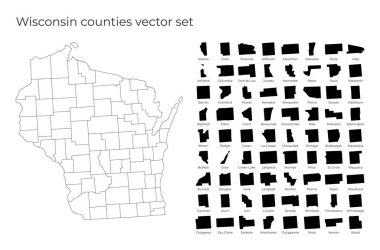 Wisconsin haritasında ABD Eyaleti 'nin boş vektör haritası ve ilçe sınırları yer almaktadır.