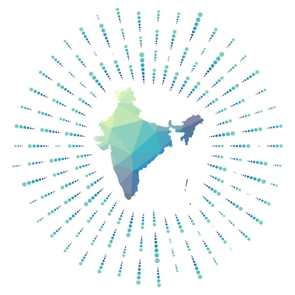 Forme de l'Inde rafale de soleil polygonale Carte du pays avec des rayons étoilés colorés Illustration Inde — Image vectorielle