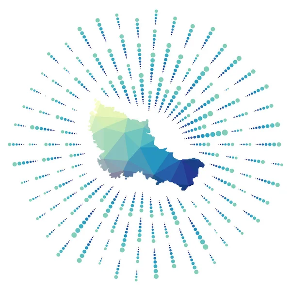 Forme de Belle Ile coup de soleil polygonal Carte de l'île aux rayons étoilés colorés Belle Ile — Image vectorielle