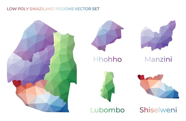 Swazi düşük poli bölgeleri Svaziland 'ın çokgen haritası ve dizaynınız için bölgeler geometrik haritalar — Stok Vektör