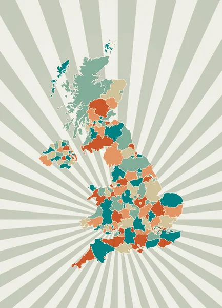 Mapa del Reino Unido Póster con mapa del país en paleta de colores retro Forma del Reino Unido — Vector de stock