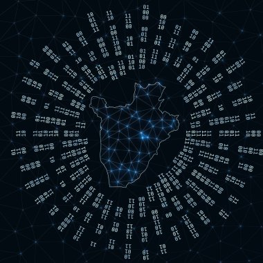 Burundi dijital harita ikili ışınları parlayan ülke internet bağlantıları ve verileri etrafında yayılıyor