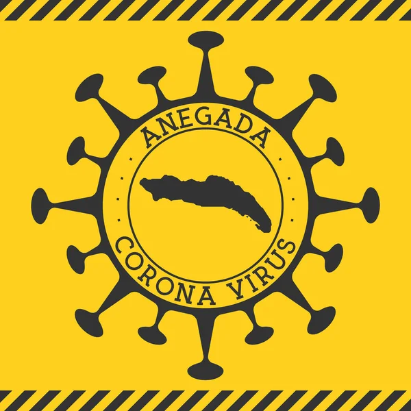 Corona virus i Anegada tecken Rund bricka med form av virus och Anegada karta Gul ö epidemi — Stock vektor