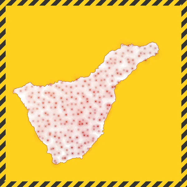 Tenerife 폐쇄 바이러스 위험 신호잠금 섬 아이콘 블랙 줄무늬 경계 주변 지도와 함께 — 스톡 벡터