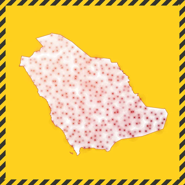 Saúdská Arábie uzavřen virus nebezpečí znamení uzamknout zemi ikona černá pruhované hranice kolem mapy — Stockový vektor