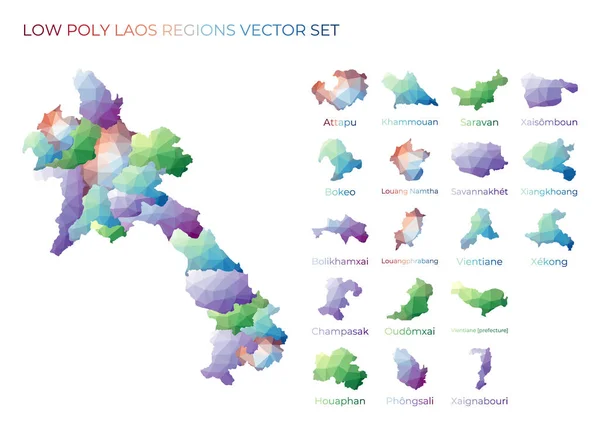 Laoszi alacsony poly régiók Polygonal map of Laos with regions A tervezés geometriai térképei — Stock Vector