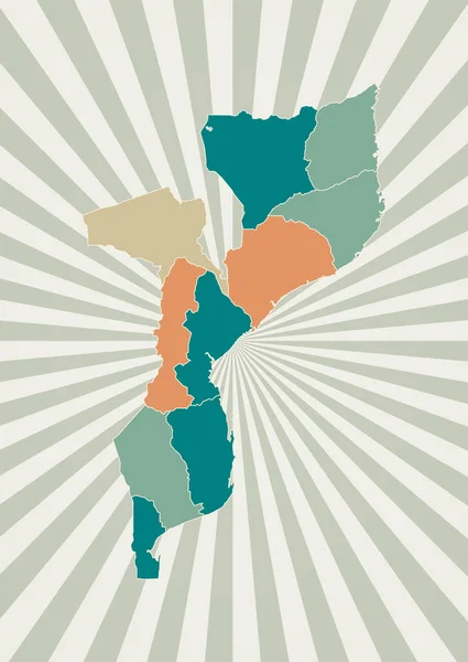 莫桑比克地图海报与国家地图复古色彩调色板形状的莫桑比克与 — 图库矢量图片
