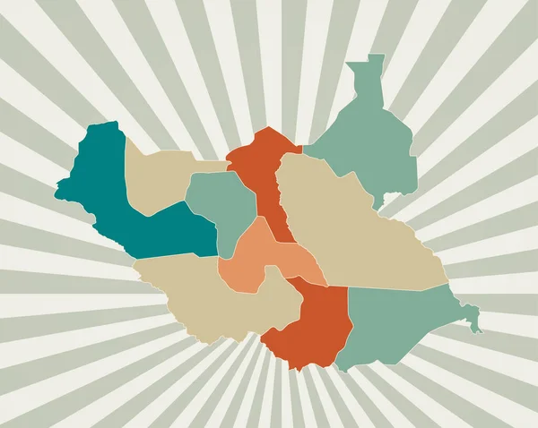 남수단 지도 Poster with map of the country in retro color palette Shape of South Sudan with the South Sudan — 스톡 벡터