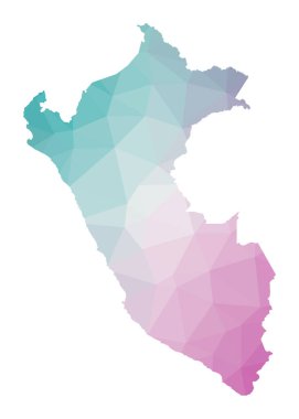 Peru Geometrik haritasının zümrüt ametist renkleriyle çizilmiş hali Peru haritası