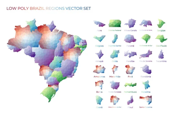 Полигональная карта Бразилии с регионами Геометрические карты для вашего дизайна — стоковый вектор