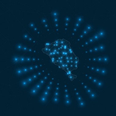 Colon Adası dijital haritası Ada Ağ bağlantılarından yayılan parıldayan ışınlar ve