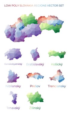 Slovakya 'nın düşük poligonal bölgeleri Slovakya' nın coğrafi haritası ve dizaynınız için bölgeler geometrik haritalar