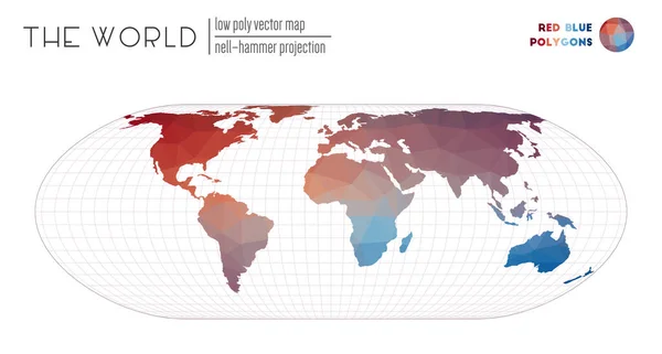 世界红蓝龙的多角形NellHammer投影世界地图 — 图库矢量图片