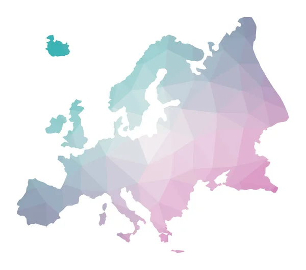 Mapa poligonal de Europa Ilustración geométrica del continente en colores amatista esmeralda Europa — Vector de stock