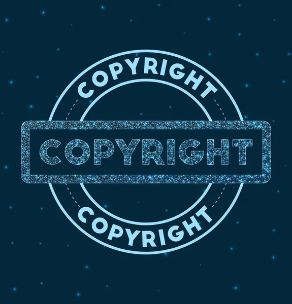 Copyright Glowing round badge Network style geometry Copyright stamp in space Vector — 스톡 벡터