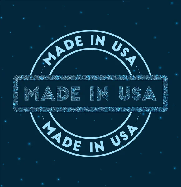 Leuchtende runde Abzeichen im Netzwerkstil geometrische Marke made in USA im Weltraum Vektor — Stockvektor