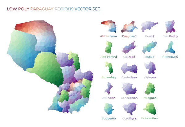 Paraguayan low poly regions Polygonální mapa Paraguaye s regiony Geometrické mapy pro váš design — Stockový vektor