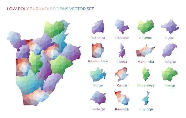 Burundian low poly regions Polygonal map of Burundi with regions Geometric maps for your design — Stock Vector