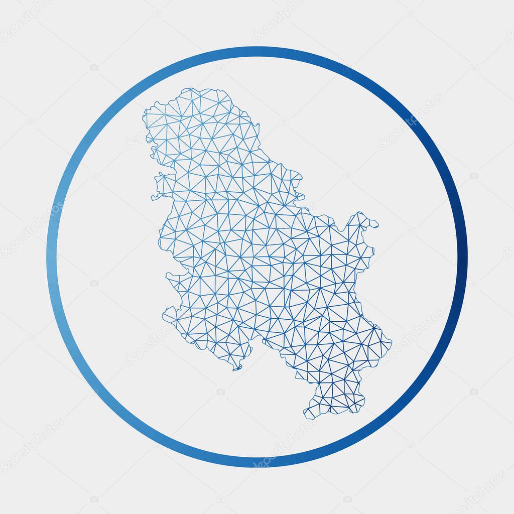 Serbia icon Network map of the country Round Serbia sign with gradient ring Technology internet