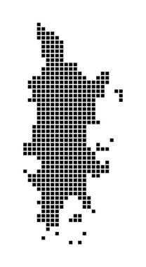 Phuket haritası noktalı stil ile adanın kenarları dikdörtgenlerle dolu.