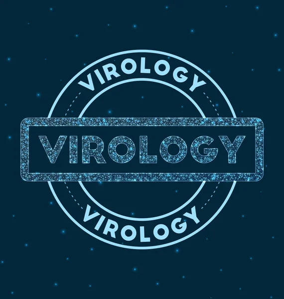 Virologie Leuchtende runde Plakette Geometrischer Virologie-Stempel im Weltraum Vektor-Illustration — Stockvektor