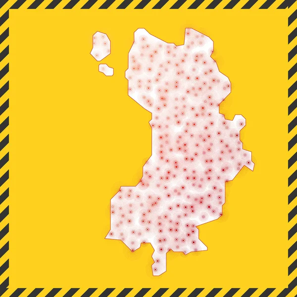Ko Tao gesloten virus gevaar teken Sluit eiland icoon Zwart gestreepte rand rond kaart met virus — Stockvector