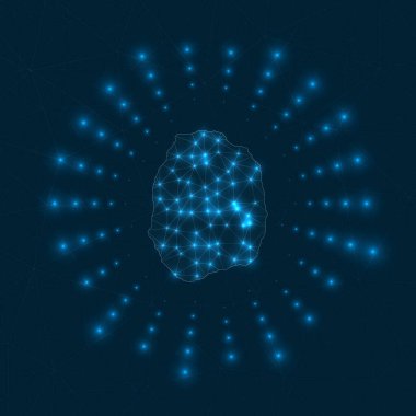 Nevis dijital haritası Ağ bağlantıları ve telekomünikasyondan yayılan parıldayan ışınlar