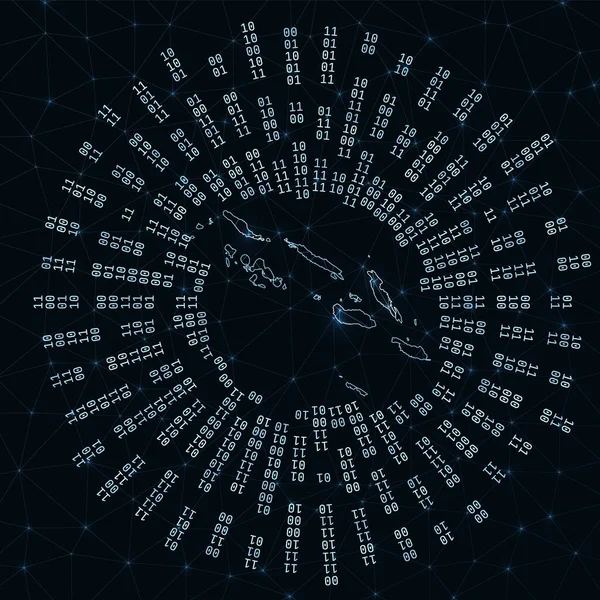 Цифрова карта Соломонових островів Бінарні промені, що поширюються навколо світіння Інтернет-з'єднань країни — стоковий вектор