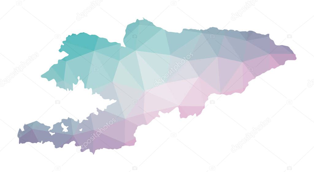 Polygonal map of Kyrgyzstan Geometric illustration of the country in emerald amethyst colors
