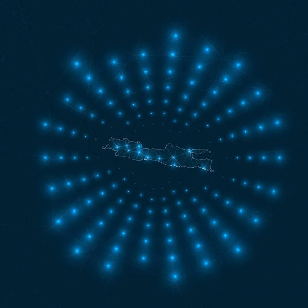 爪哇数字地图从岛屿网络连接和电信中发出光芒 — 图库矢量图片