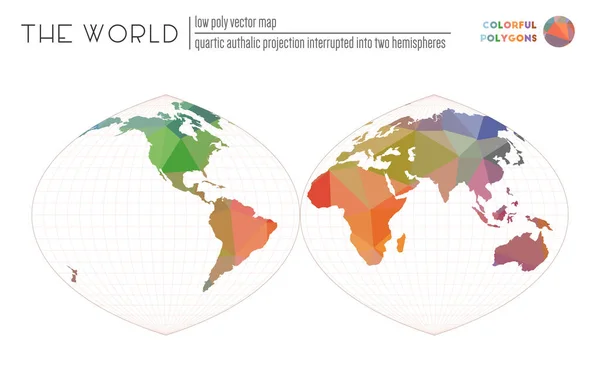 Dünya 'nın çokgen haritası Quartic otalik projeksiyonu iki yarıküreye bölündü — Stok Vektör