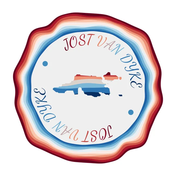 Jost Van Dyke badge Kaart van het eiland met prachtige geometrische golven en levendig rood blauw frame — Stockvector