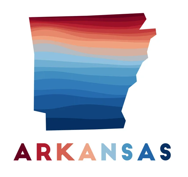 Arkansas kaart Kaart van de VS staat met prachtige geometrische golven in rood blauwe kleuren Levendig Arkansas — Stockvector