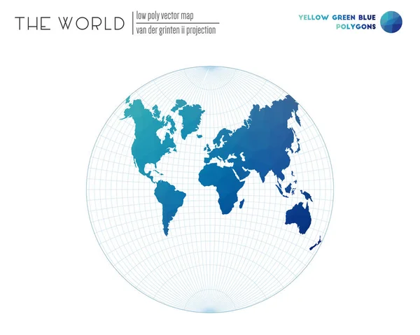 Mappa vettoriale del mondo Van der Grinten II proiezione del mondo Giallo Verde Blu — Vettoriale Stock