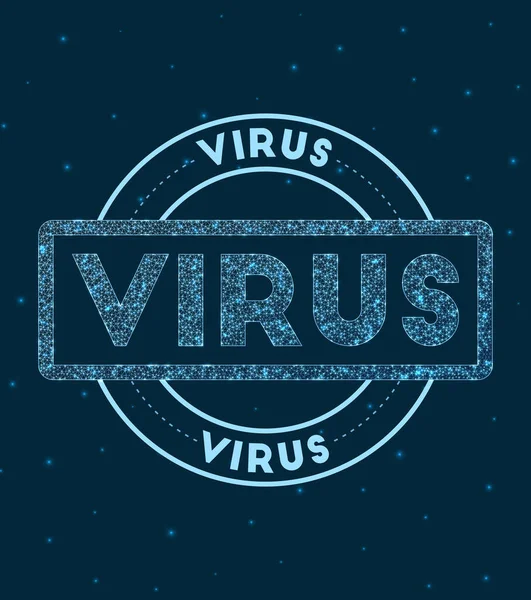 Virus Gloeiende ronde badge Netwerk stijl geometrische virus stempel in de ruimte Vector illustratie — Stockvector