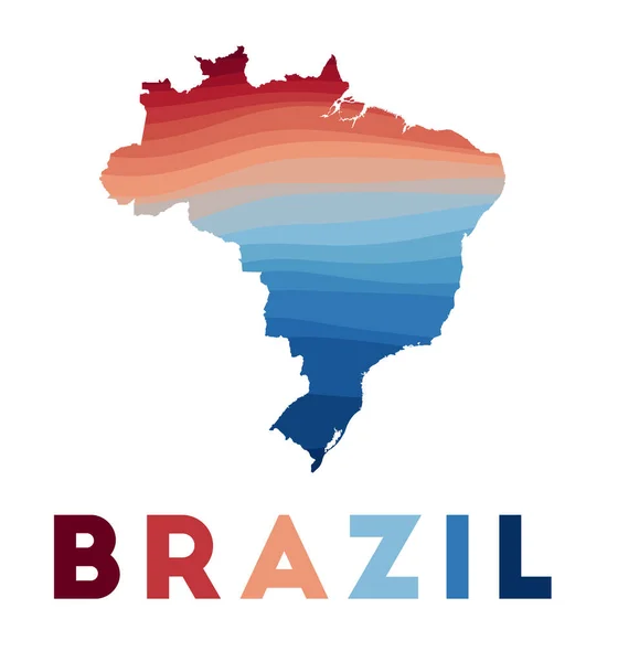 Brazília térképe Az ország térképe gyönyörű geometrikus hullámokkal piros kék színekben Élénk Brazília — Stock Vector