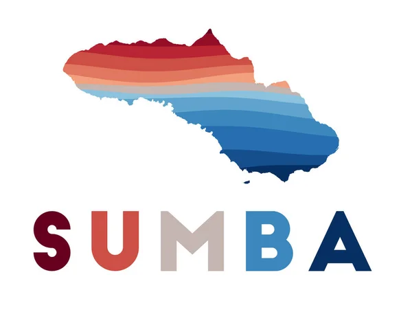 Sumba karta Karta över ön med vackra geometriska vågor i röda blå färger Vivid Sumba form — Stock vektor